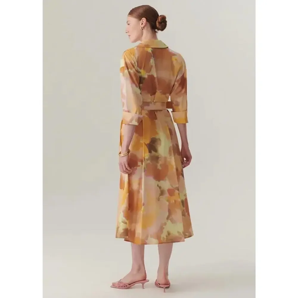 Exquise Brooklyn Dress Cotton Yellow Orange Pastels Watercolor Printed
